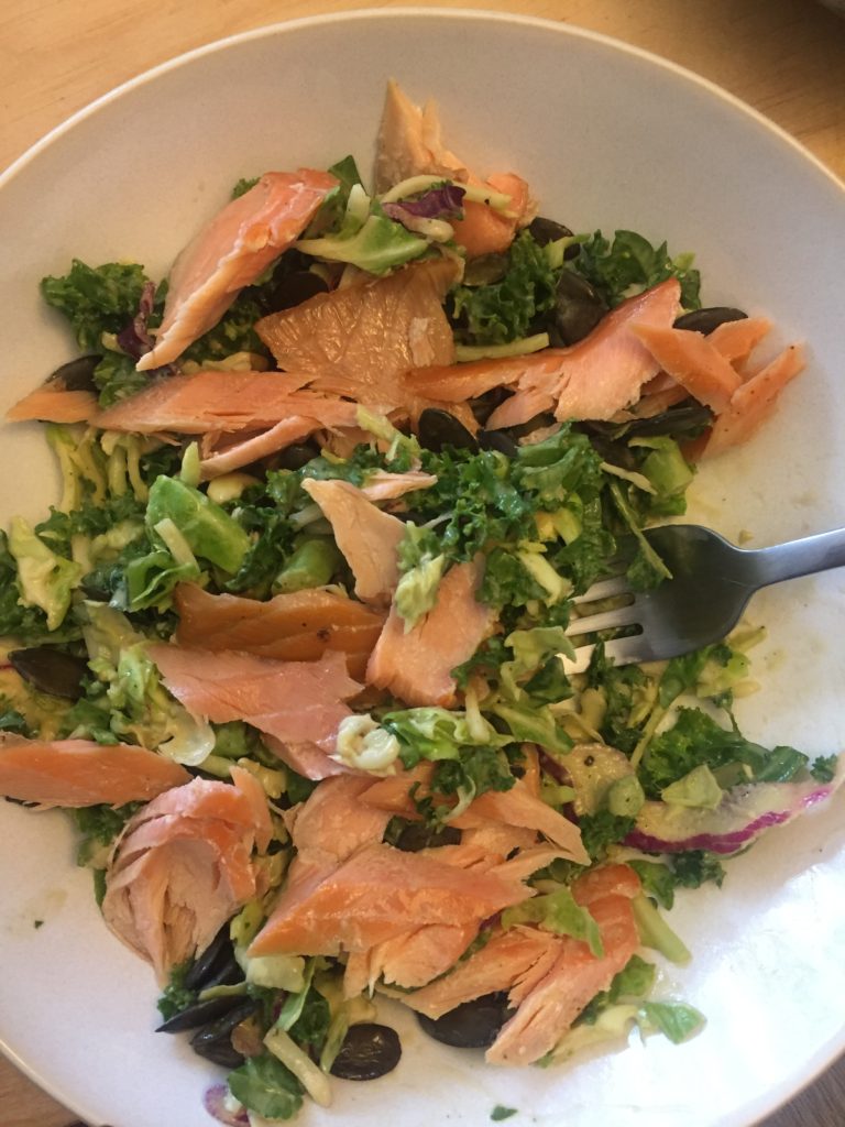 kale salad with smoked fish
